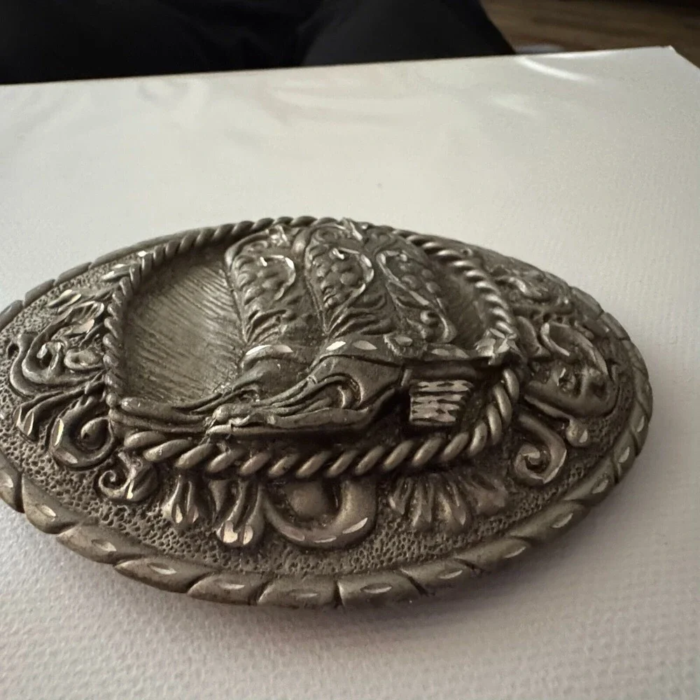 Vintage Solid Pewter Western Belt Buckle Cowboy Cowgirl‎ Boots USA 4